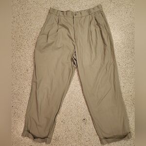 Vintage Marcus Neiman Marcus Khaki Pleated Pants SIZE 34 X 28 Cuffed TAN